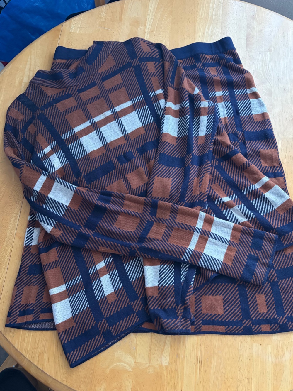 Belldini Navy, Rust & Cream Plaid Knit Skirt Set